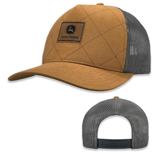 John Deere LP83268-JD Quilted Canvas Cap/Hat w/Leather Patch Brown/Charcoal