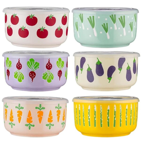 Signature Ceramic stoneware 6 Bowls With Lids 488ml BPA Free Veggie 12pcs set