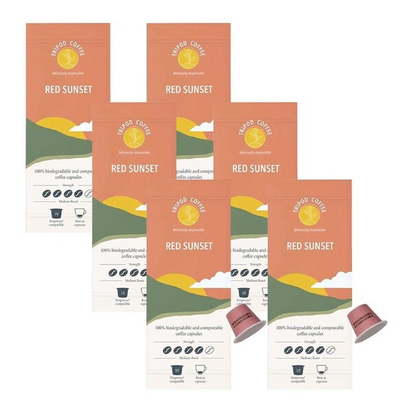 60pc Tripod Coffee Red Sunset Medium Roast Espresso Coffee Capsule Pods