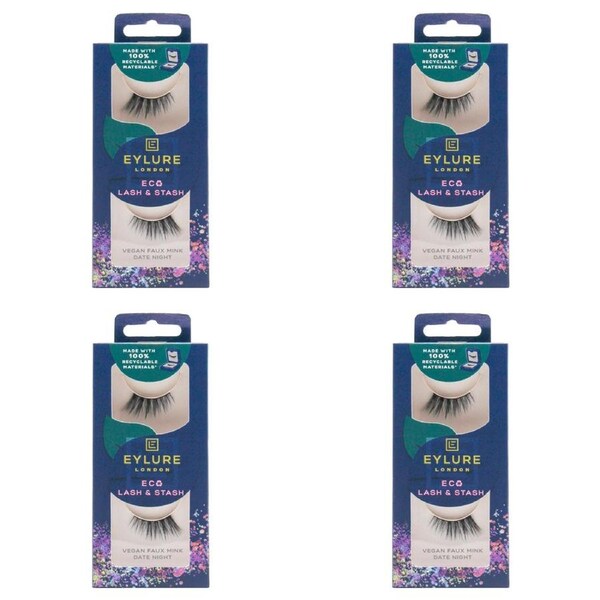 4x Eylure London Lash & Stash Vegan Faux Mink Date Night Lashes False Eyelash