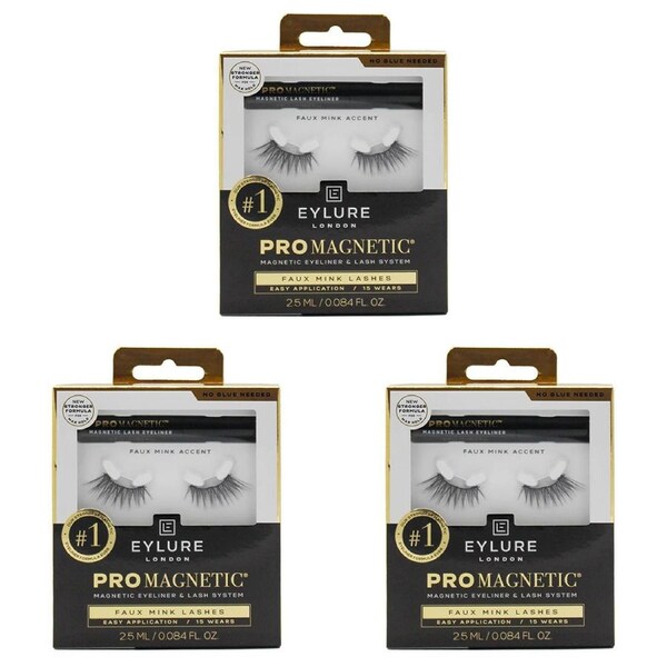 3x Eylure London Pro Magnetic Faux Mink False Lashes & Eyeliner Set 15-Wears