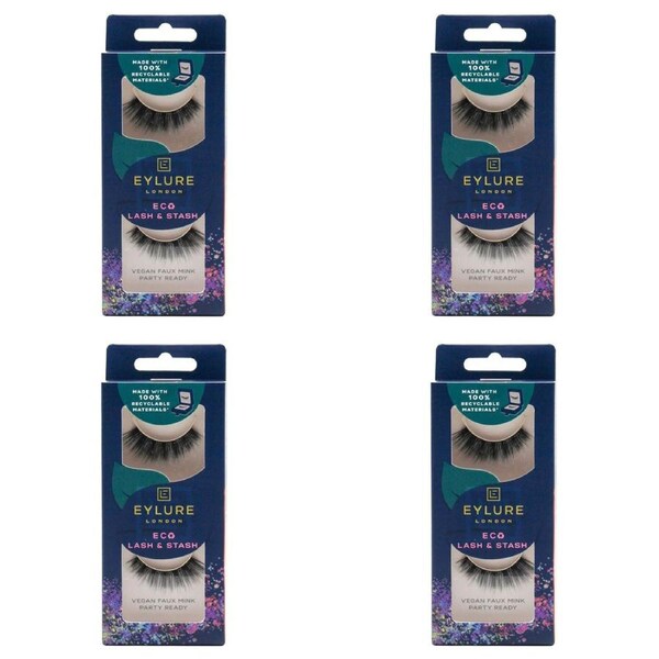 4x Eylure London Lash & Stash Vegan Faux Mink Party Ready False Lashes Set