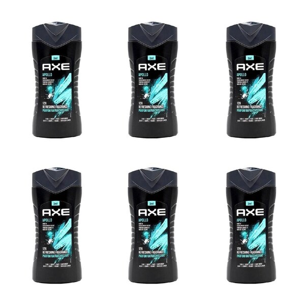 6x Axe Apollo 3-in-1 Body Face Hair Wash 250ml For Men Sage & Cedarwood Scent