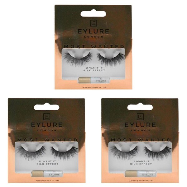3x Eylure London Most Wanted False Lashes w/ Glue Set U Want It Silk Perfect