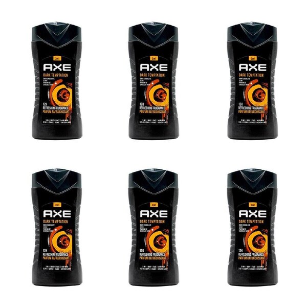 6x Axe Dark Temptation 3-in-1 Body Face Hair Wash 250ml For Men Dark Chocolate