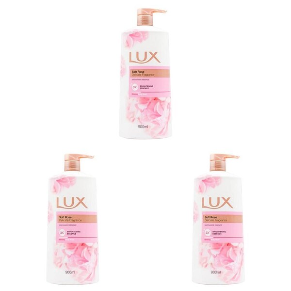 3x Lux 900ml Glowing Body Wash Liquid Bath Soap Niacinamide Essence Soft Rose