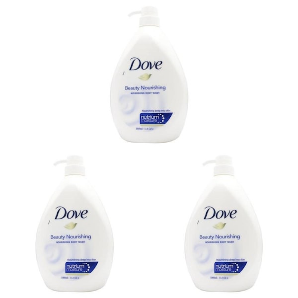 3x Dove 1000ml Body Wash Liquid Bath Soap Nutrium Moisture Beauty Nourishing