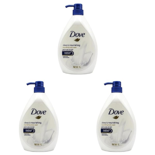 3x Dove 1000ml Body Wash Moisturising Liquid Shower Bath Soap Deeply Nourishing
