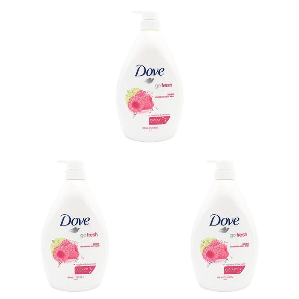 3x Dove 800ml Body Wash Moisturising Bath Soap Go Fresh Raspberry & Lime Scent