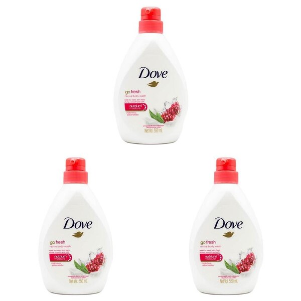 3x Dove 550ml Body Wash Bath Soap Go Fresh Revive Pomegranate/Lemon Verbena