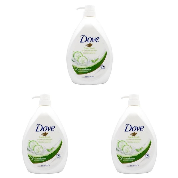 3x Dove 1000ml Body Wash Moisturising Liquid Bath Soap Cucumber/Green Tea Scent