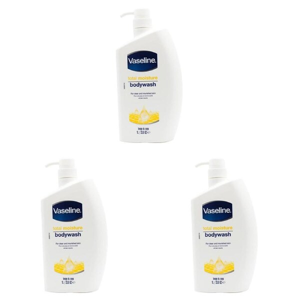 3x Vaseline 1L Body Wash Liquid Shower Gel Moisturising Bath Soap Total Moisture