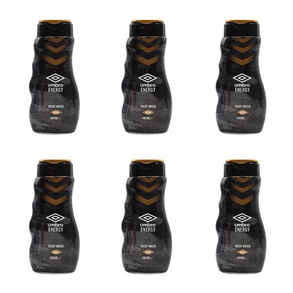 6x Umbro 400ml Body Wash Liquid Shower Gel Moisturising Bath Soap For Men Energy