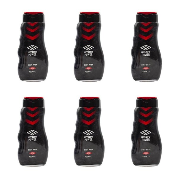 6x Umbro 400ml Body Wash Liquid Shower Gel Moisturising Bath Soap For Men Power