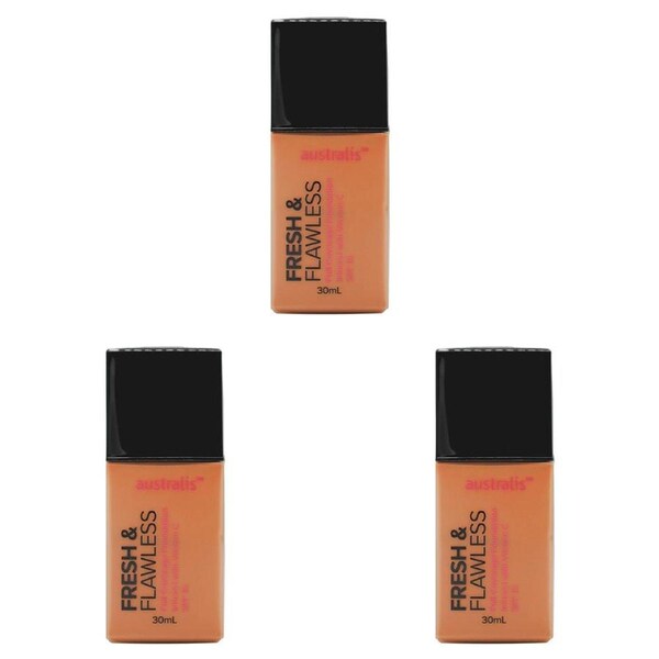 3x Australis 30ml Fresh & Flawless Full Coverage Foundation SPF15 Deep Tan