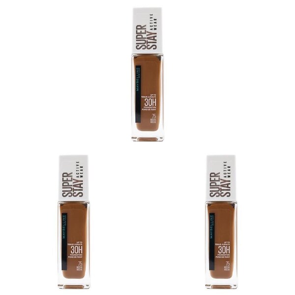 3x Maybelline 30ml Super Stay Active Wear 30H Liquid Foundation Mocha 75