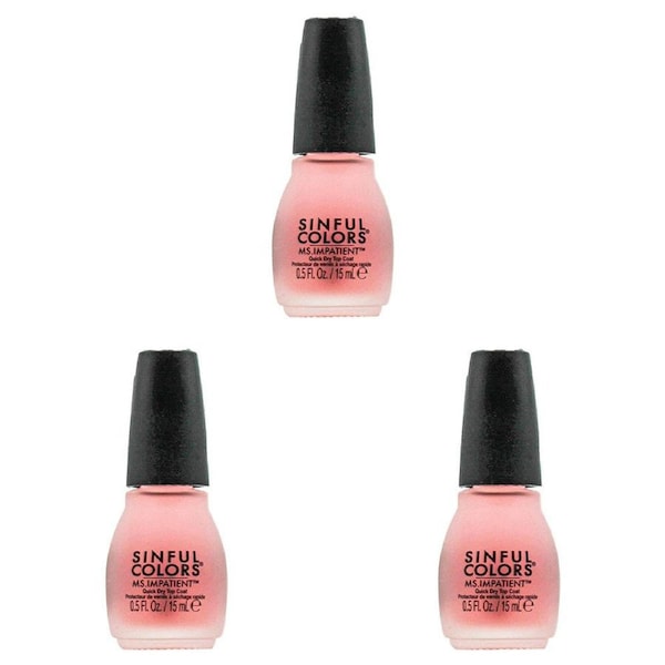 3x Sinful Colors 15ml Nail Polish Quick Drying Clear Top Coat Ms Impatient 1706