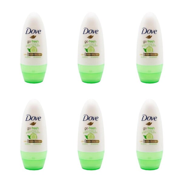 6x Dove 40ml Antiperspirant Roll On Deodorant Go Fresh Cucumber/Green Tea Scent