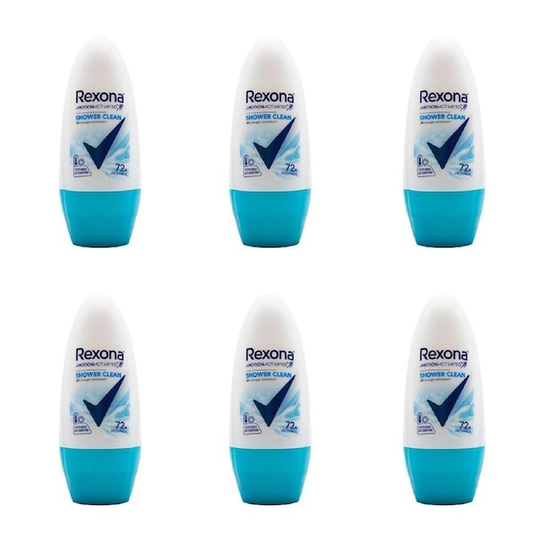 6x Rexona 45ml Antiperspirant Roll On Deodorant 48h Protection Shower Clean
