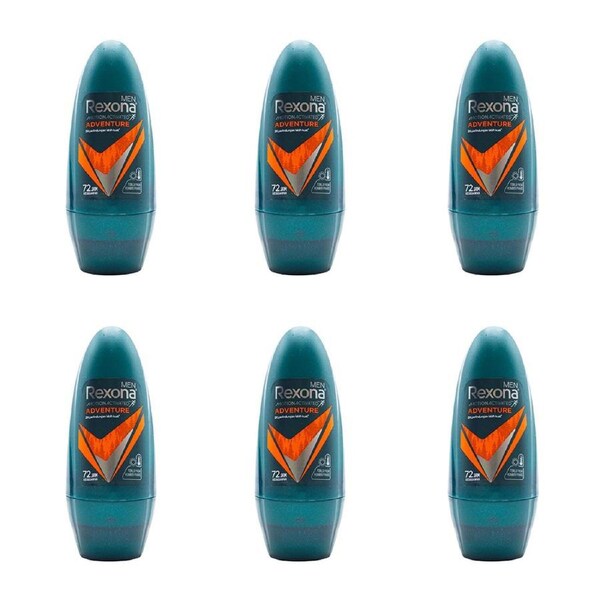 6x Rexona Men 45ml Antiperspirant/Sweat Protection Roll On Deodorant Adventure