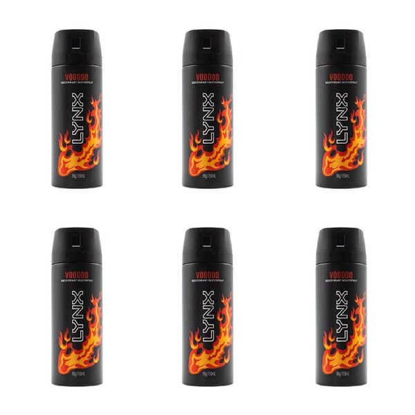 6x Lynx 150ml Deodorant Fragrance 48h Antiperspirant Protection Bodyspray Voodoo