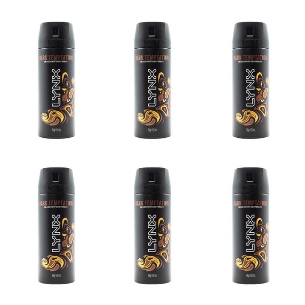 6x Lynx 150ml Deodorant Fragrance 48h Antiperspirant Bodyspray Dark Temptation
