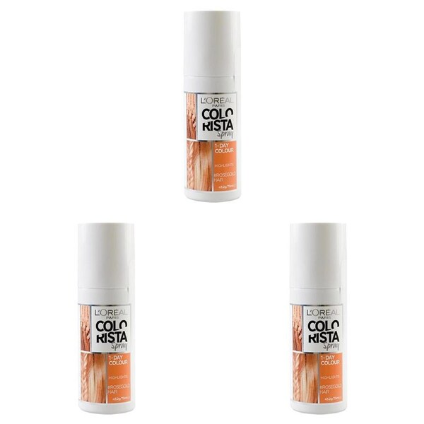 3x Loreal Paris Colorista Hair Spray 1 Day Colour Highlights 75ml Rosegold Hair