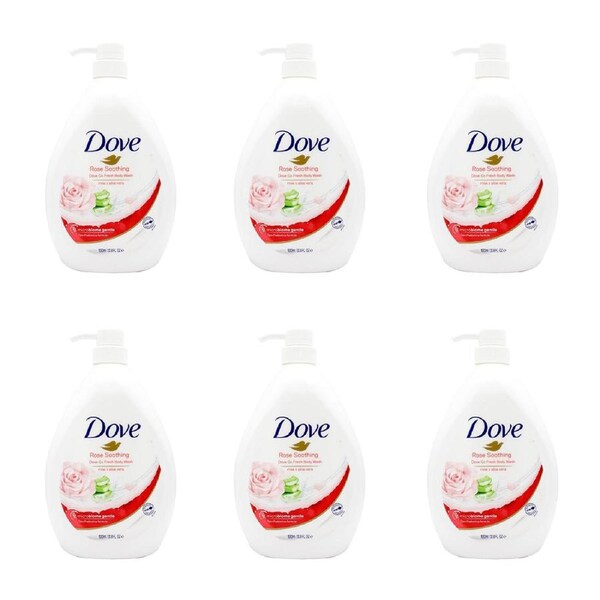 6x Dove 1000ml Body Wash Moisturising Liquid Bath Soap Rose Soothing Scent