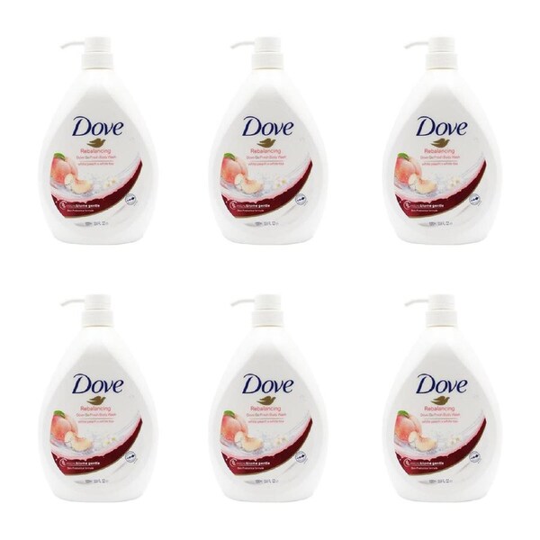 6x Dove 1000ml Body Wash Liquid Bath Soap White Peach/Tea Scent Rebalancing