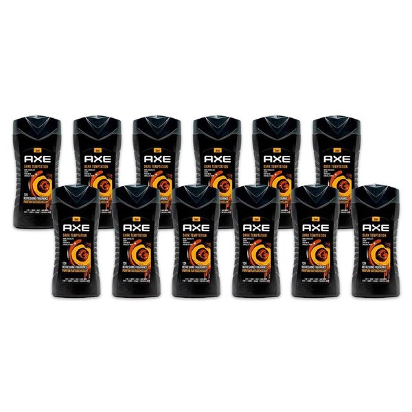 12x Axe Dark Temptation 3-in-1 Body Face Hair Wash 250ml For Men Dark Chocolate