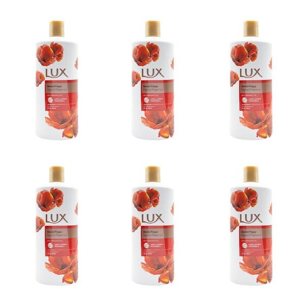 6x Lux 600ml Body Wash Liquid Bath Soap Secret Poppy w/ Bergamot Oil Scent