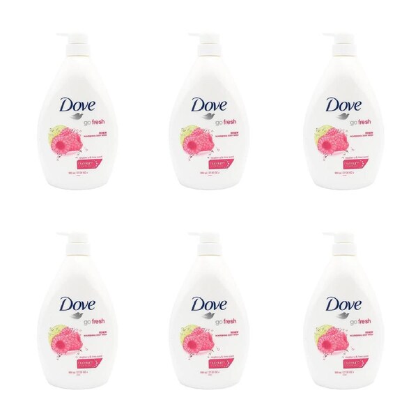 6x Dove 800ml Body Wash Moisturising Bath Soap Go Fresh Raspberry & Lime Scent