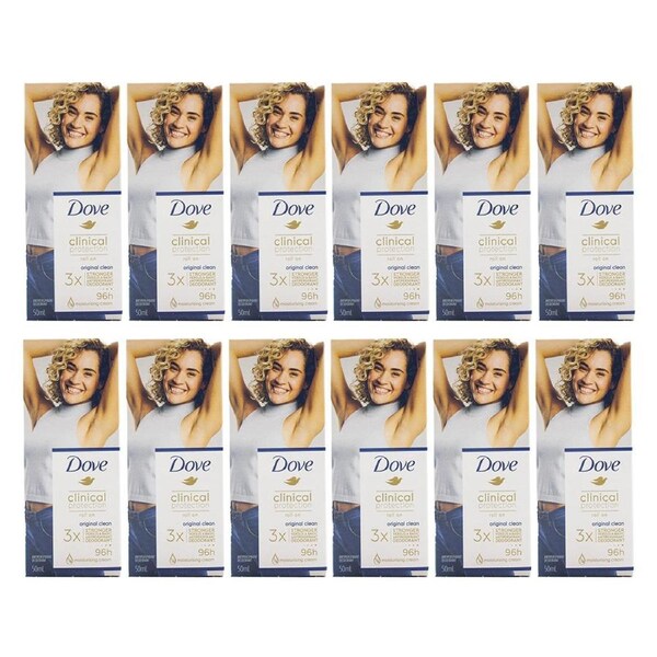 12x Dove 50ml Antiperspirant Clinical Protect Original Clean Roll On Deodorant