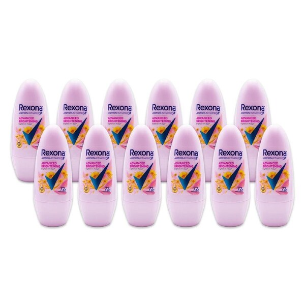 12x Rexona 45ml Anti Sweat Roll On Deodorant 48h Protection Advanced Brightening