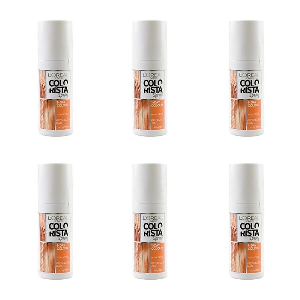 6x Loreal Paris Colorista Hair Spray 1 Day Colour Highlights 75ml Rosegold Hair