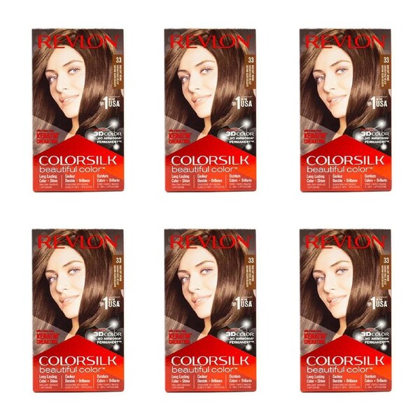6x Revlon Colorsilk Permanent Hair Color Dye w/ Keratin 33 Dark Soft Brown