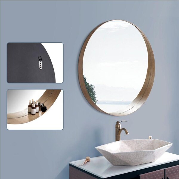 60cm Bathroom Vanity Wall Mounted Round Mirror Make-up Decor Storage Functional