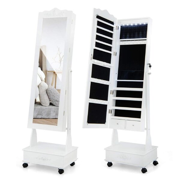 Giantex Lockable Jewelry Organizer w/3 Position Adjustable Angle Standing Jewelry Armoire White