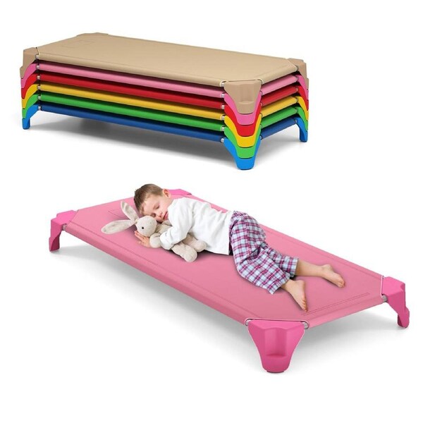 Babyjoy 6-Pack Stackable Daycare Cots Nap Time Sleeping Beds w/Oxford Cloth 132cm Portable Kids Travel Beds