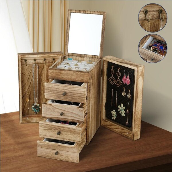 ACA Wooden Jewellery Box Rings Necklaces Earrings Storage Cabinet Organiser Case