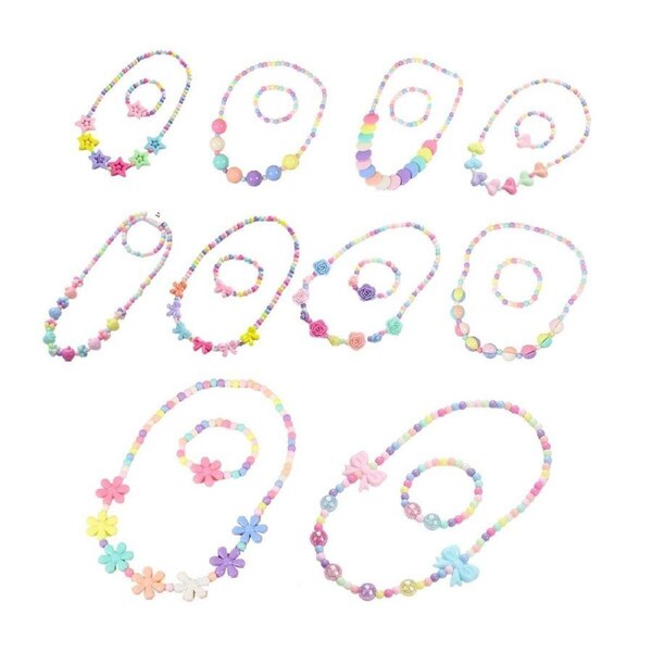 20pcs Candy Colour Bead Necklace and Bracelet Set for Dress-up and Party Accessories