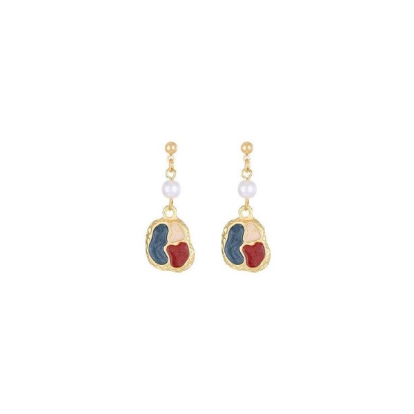 Elegant Hong Kong Vintage Style Color-Matching Earrings Oil Painting Design