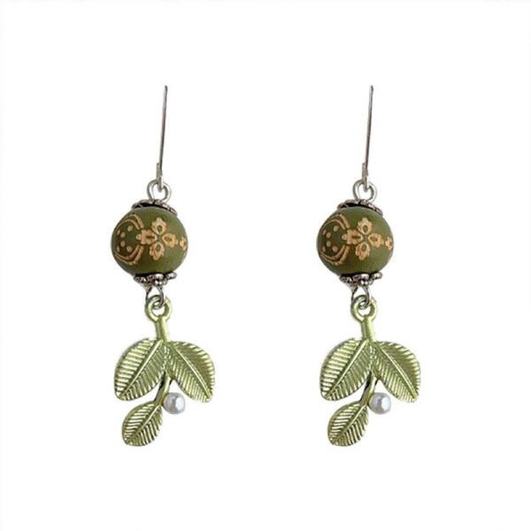 Chinese Leaf Art Earrings Vintage Style Jewelry for Women Fashion Accessory
