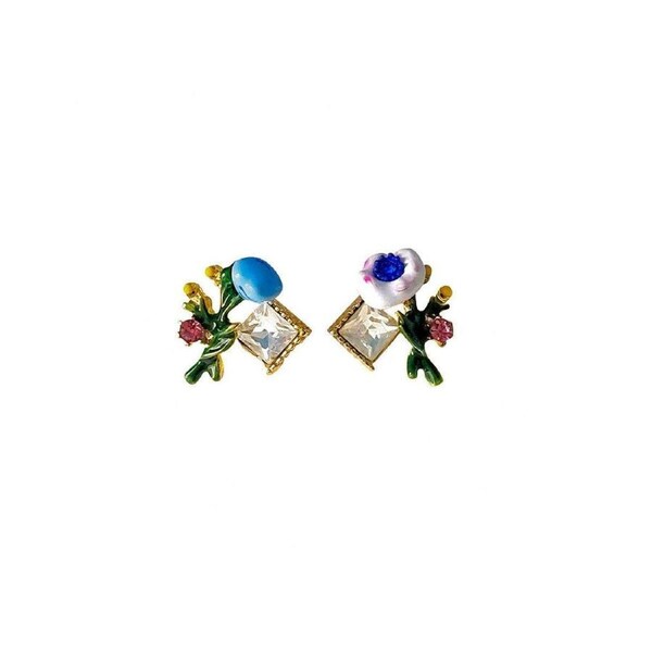 Asymmetric Enamel Flower Earrings for Women Sweet Jewelry Trendy Accessories
