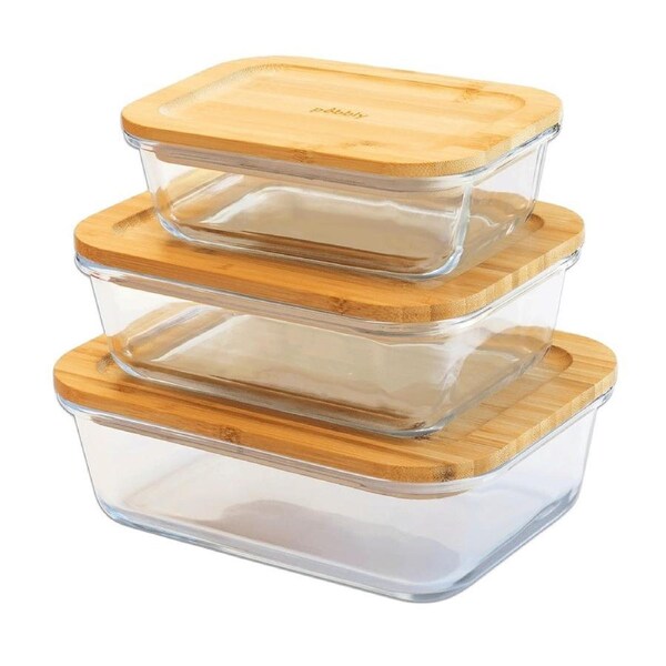 Pebbly Rectangular Food Storage Containers with Bamboo Lid (Set of 3)