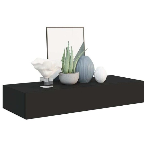 Wall Mounted Drawer Shelf Unit Black Floating Storage Organiser 60x23.5x10cm