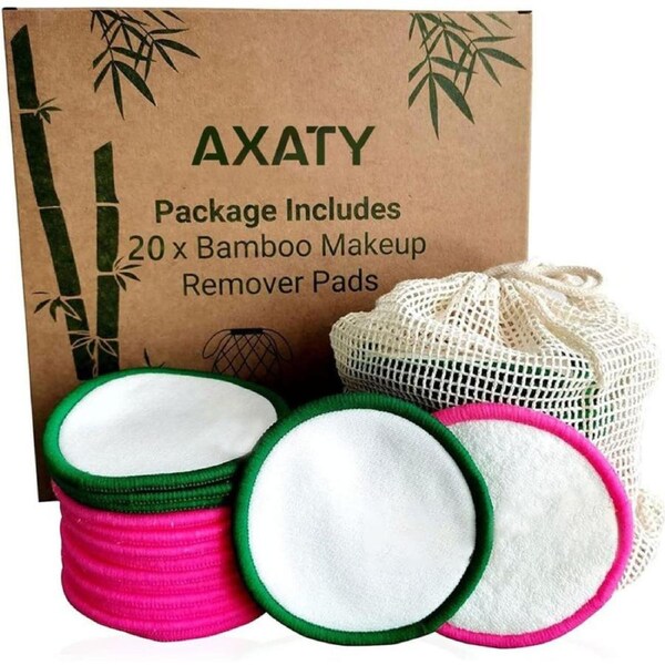 AXATY-Krafterz 20 Pack 3 layers Reusable Makeup Remover Pads-Organic Bamboo Terry & Cotton Rounds Eco-Friendly Pads for All Skin Types with Cotton Draw String Laundry Bag (8cm)