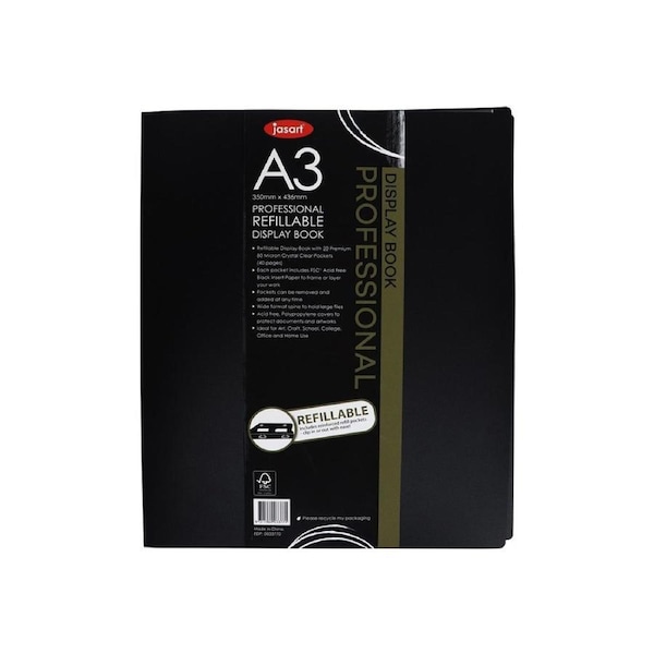 Jasart A3 Pro Refillable Display Book Xtra Wide Spine Art Protector 20 Pockets