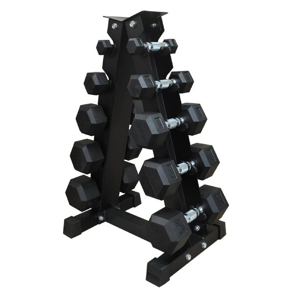 1-3-5-7-9kg Total 50kg 5 Pair Hex Rubber Dumbell Weight Set with Rack