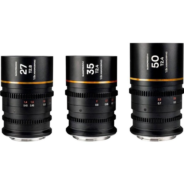 Laowa Nanomorph S35 Prime 3 Lens Bundle - 27mm, 35mm, 50mm - Canon RF Mount - Amber